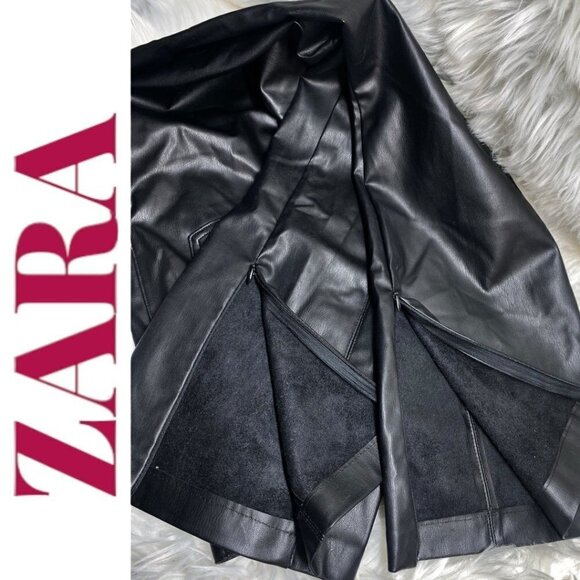ZARA Faux Leather Slim Bootcut Flare Ankle Zip Full Length Pants Black, Size XS - Picture 11 of 16